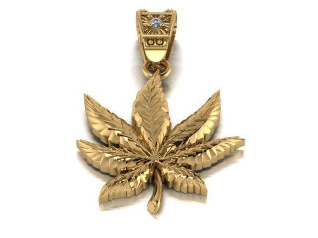 Canabis Leaf Diamond Gold Men Pendant