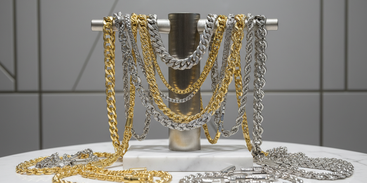 men chain display various 