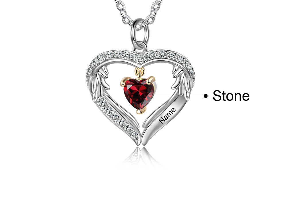 Birthstone Heart Shape Pendant Necklace 1 to 6 Names