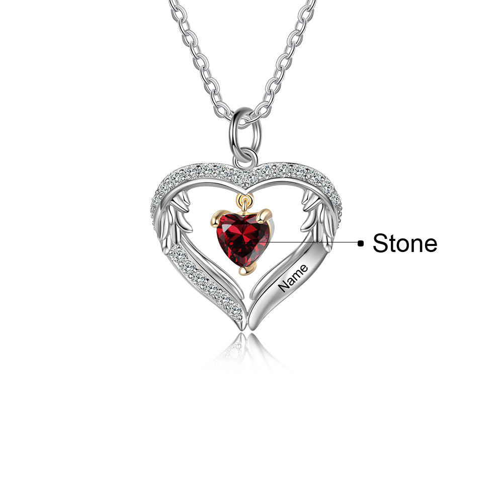 Birthstone Heart Shape Pendant Necklace 1 to 6 Names