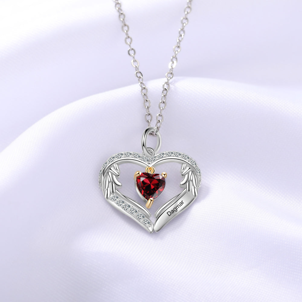 Birthstone Heart Shape Pendant Necklace 1 to 6 Names