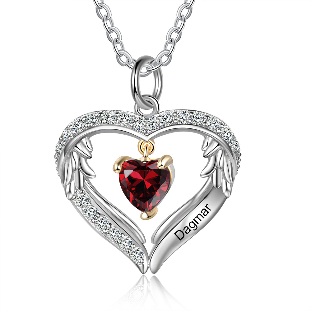 Birthstone Heart Shape Pendant Necklace 1 to 6 Names