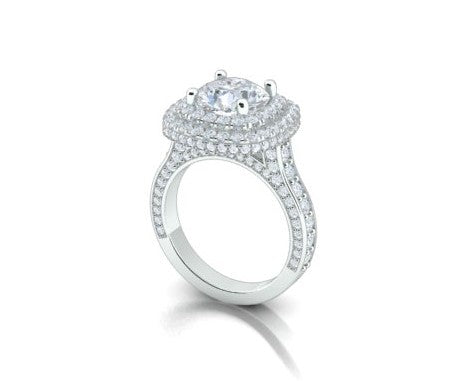 Double Halo Pave Diamond Engagement Ring