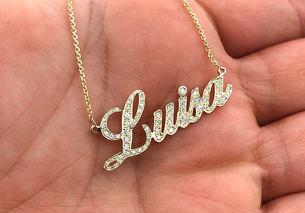 Pave Diamond Name Necklace Solid Gold