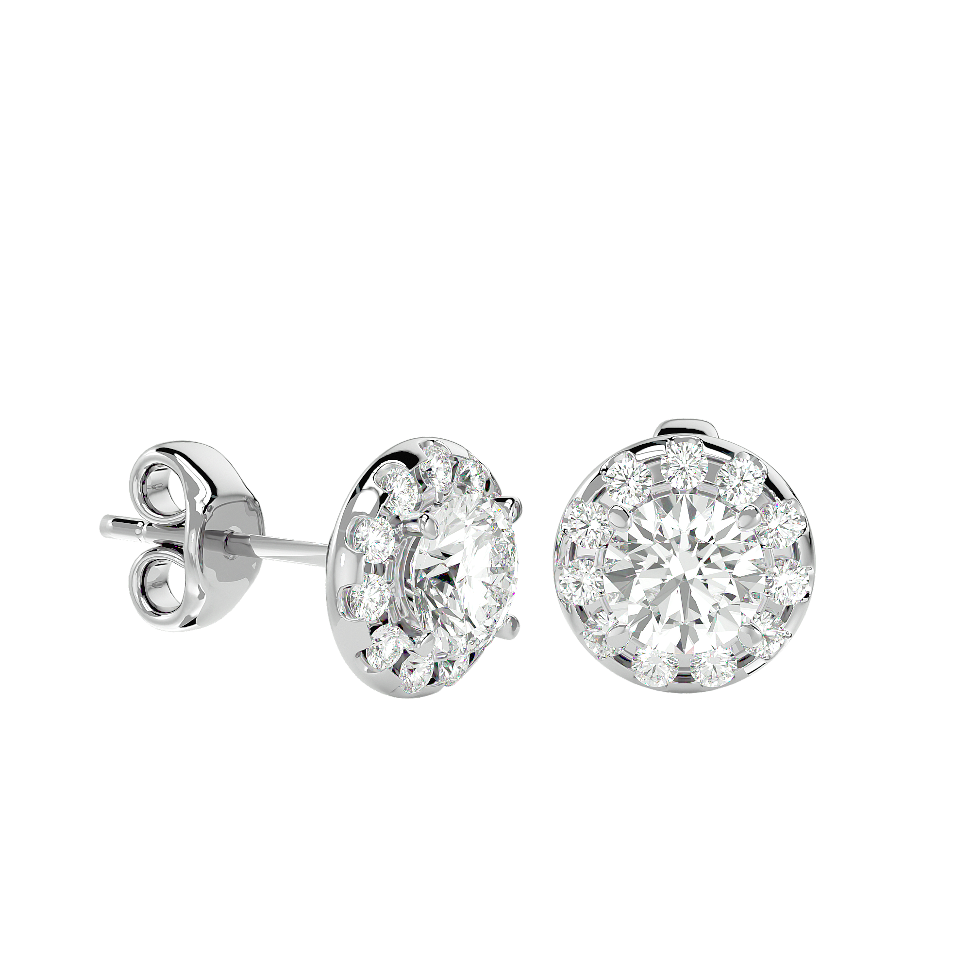 Gold Diamond Halo Stud Earrings