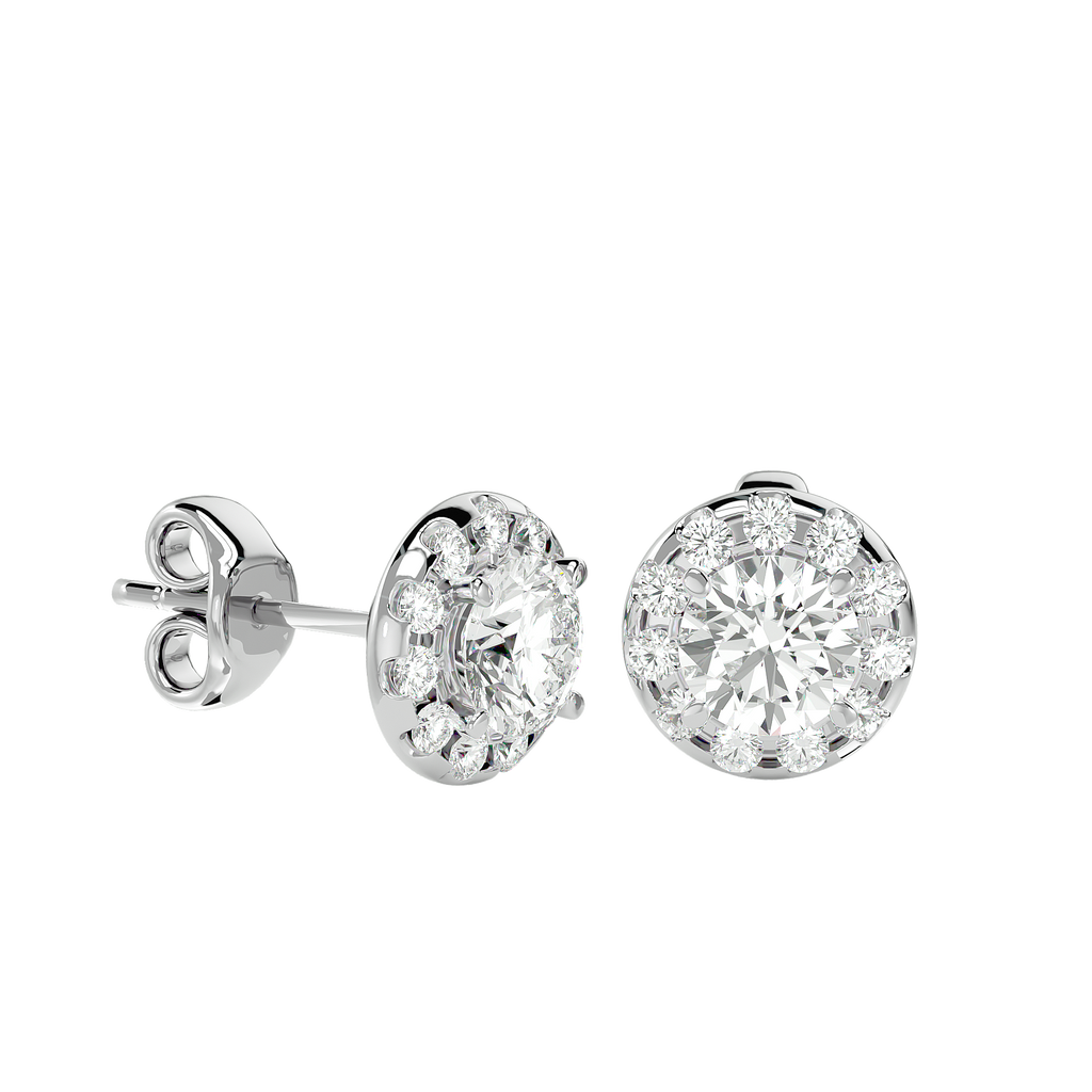 Gold Diamond Halo Stud Earrings