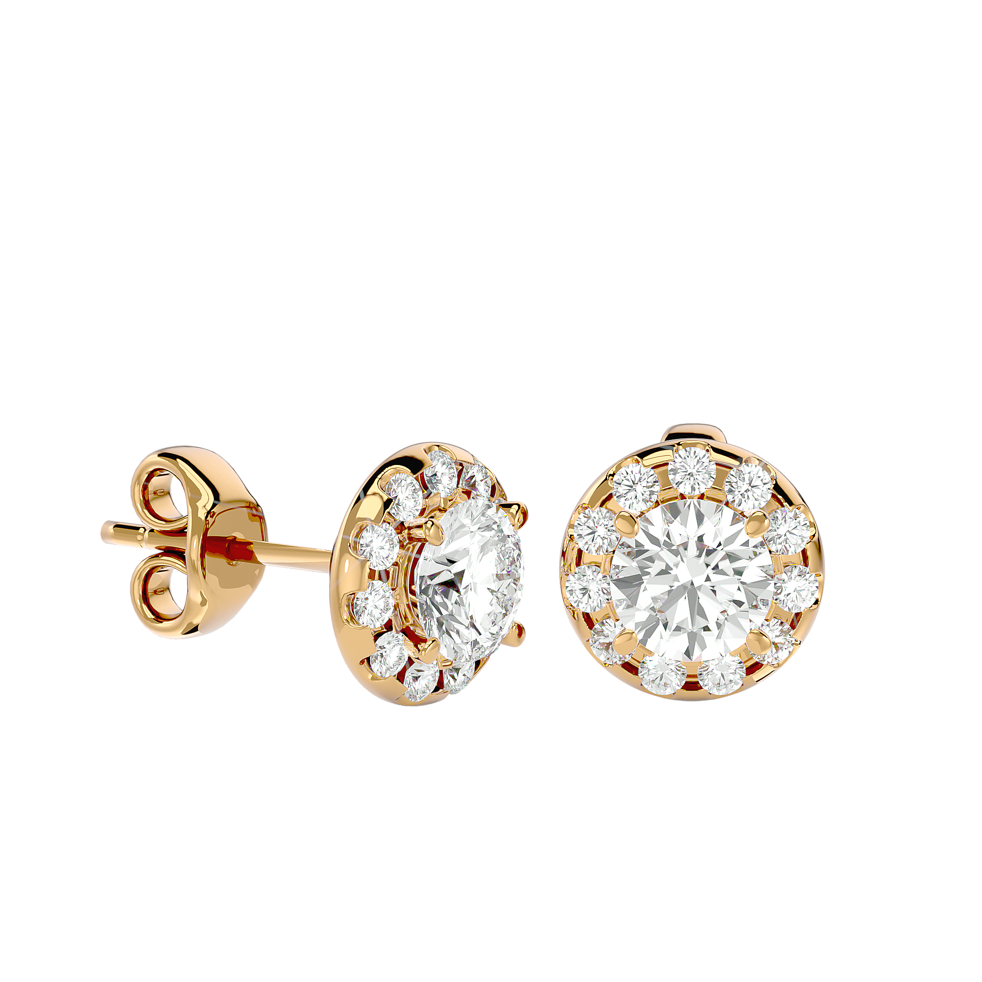 Gold Diamond Halo Stud Earrings