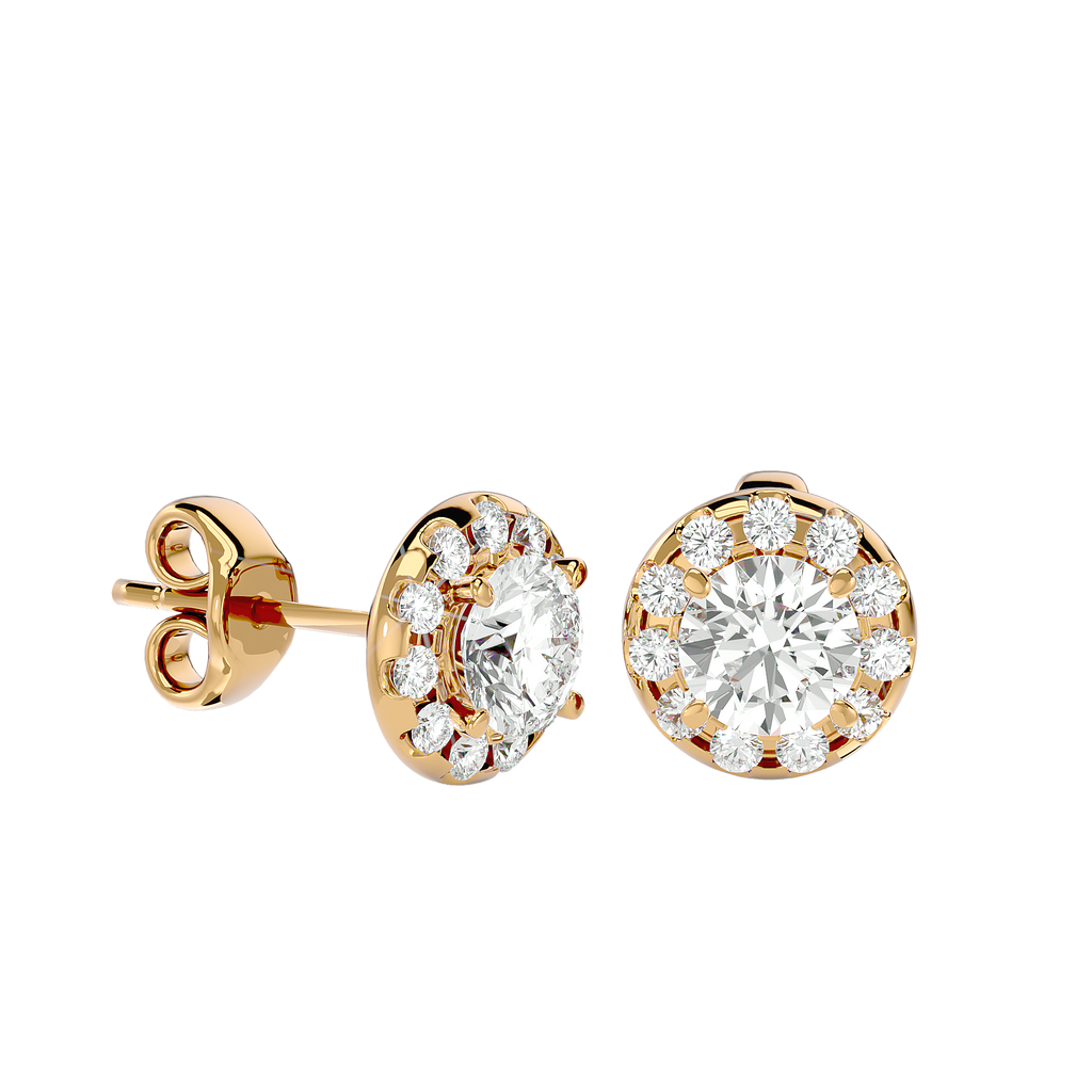 Gold Diamond Halo Stud Earrings