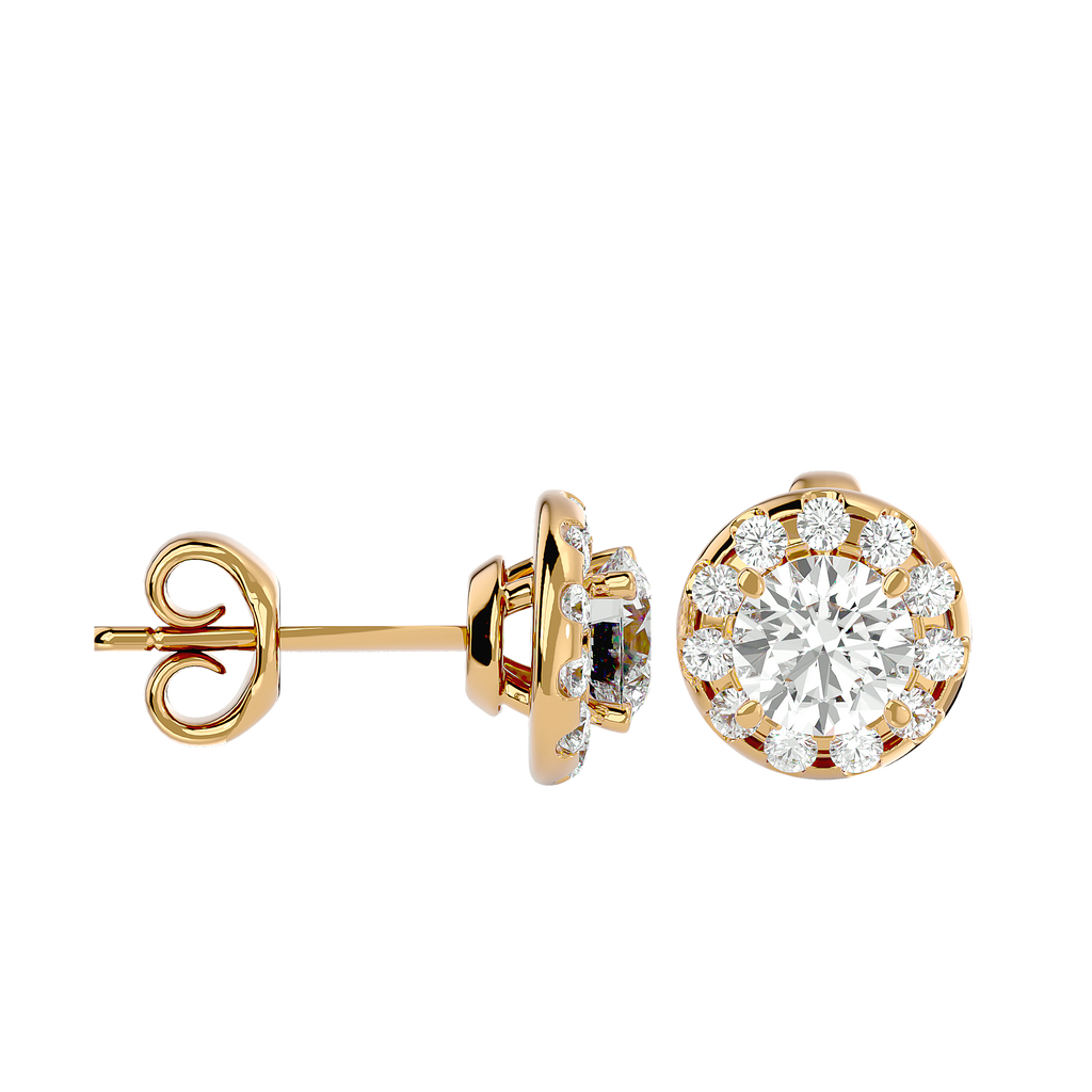 Gold Diamond Halo Stud Earrings