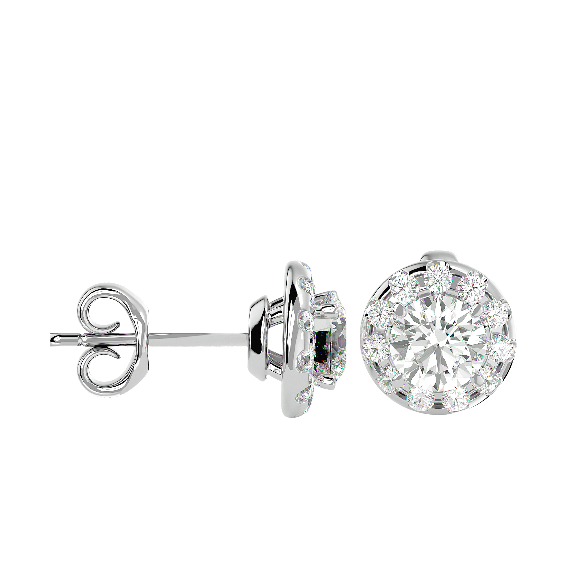 Gold Diamond Halo Stud Earrings