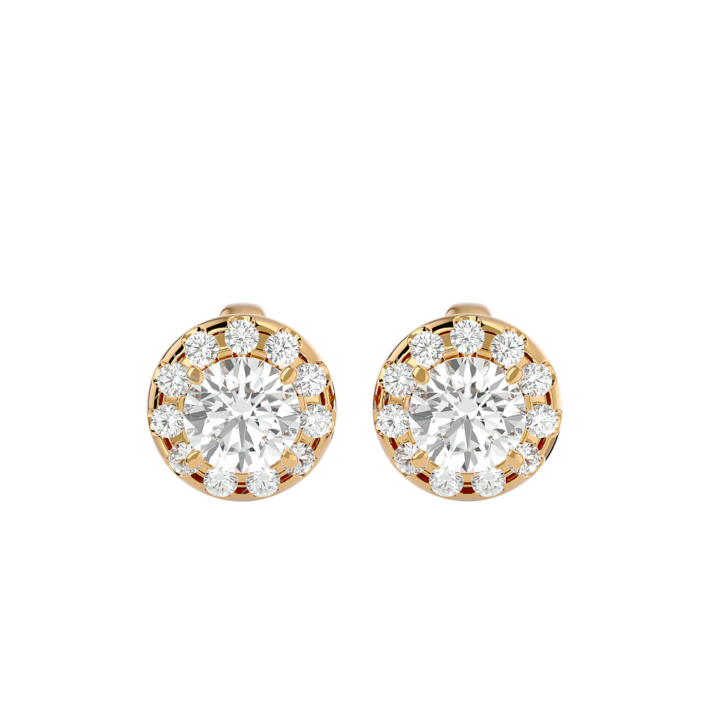 Gold Diamond Halo Stud Earrings