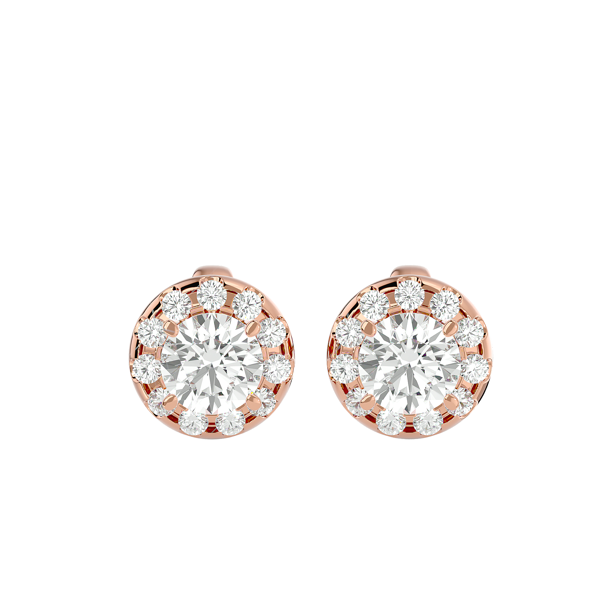 Gold Diamond Halo Stud Earrings