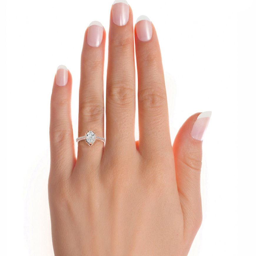 Pear Shape Halo Solitaire Ring