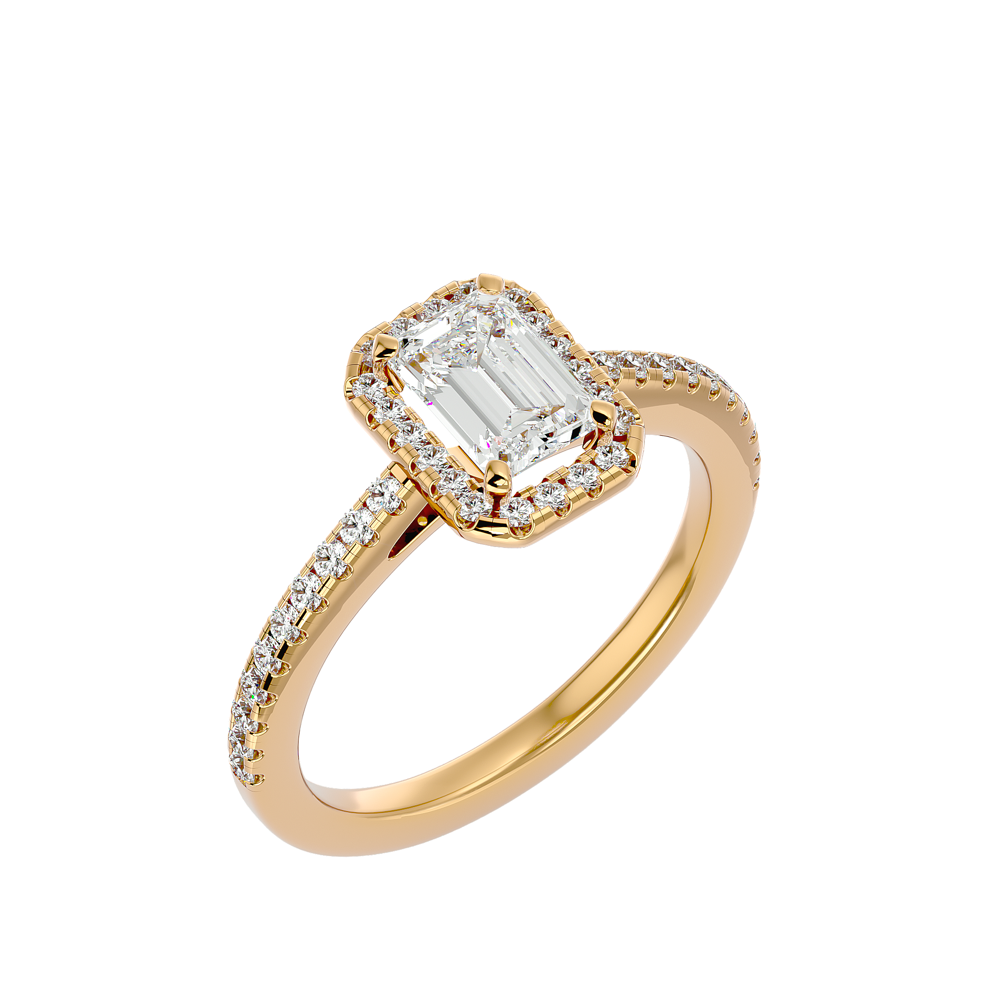 Bague de fiançailles halo de diamants taille émeraude