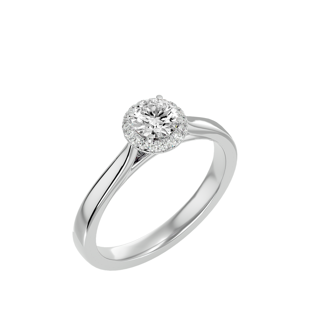 Solitaire Round Halo Diamond Engagement Ring 0.5 Carat
