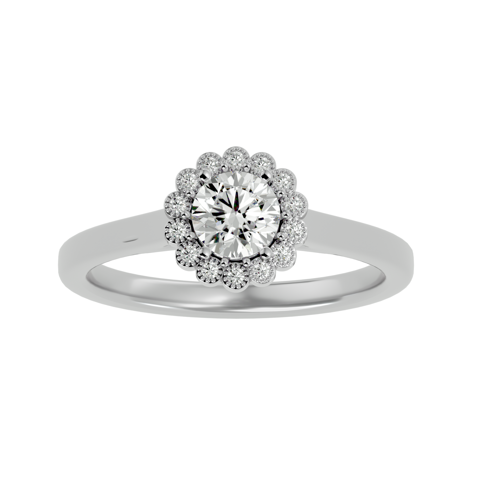 Brilliant Round Solitaire Flower Halo engagement Ring