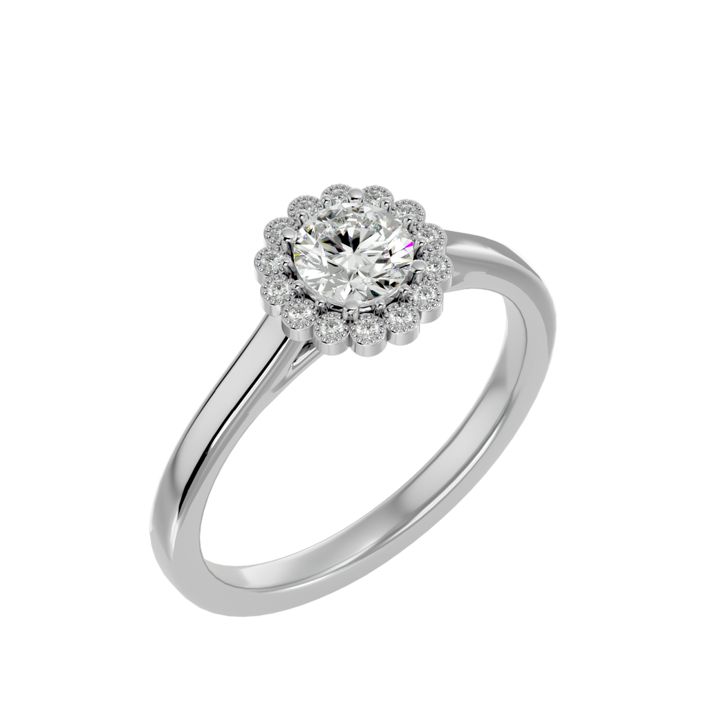 Solitaire flower Shape Halo Diamond Engagement Ring Round 0.5 Carat