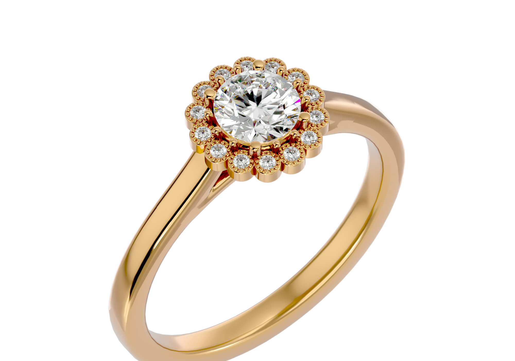 Brilliant Round Solitaire Flower Halo engagement Ring