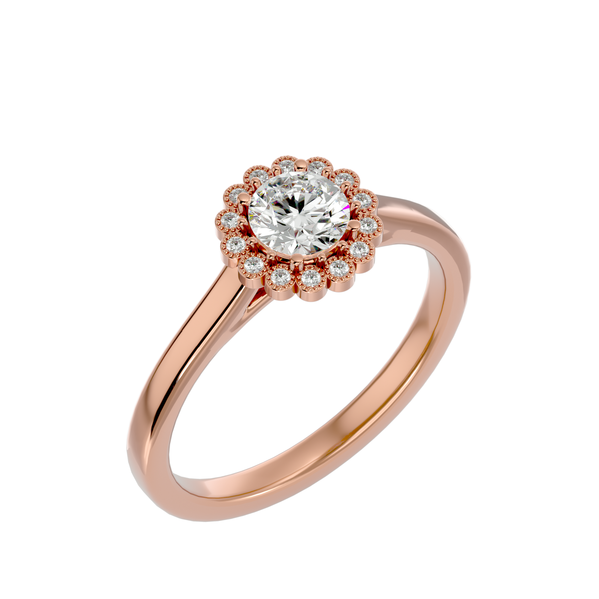 Brilliant Round Solitaire Flower Halo engagement Ring