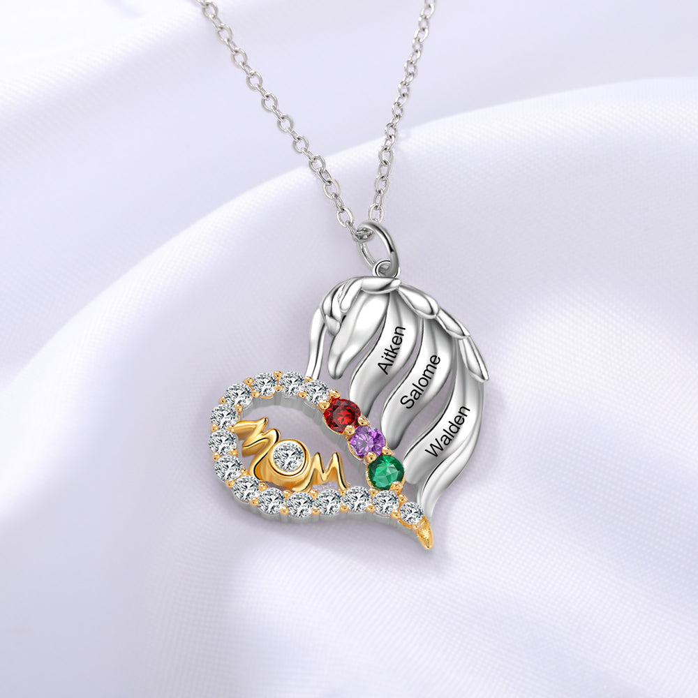 Mom Heart Necklace 3 to 6 Stones