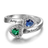 Bague Pierre de Naissance Double Coeur 2 Pierres