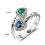 Bague Pierre de Naissance Double Coeur 2 Pierres