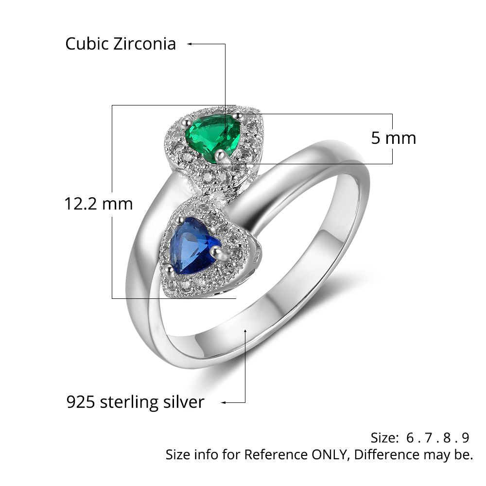 Birthstone Double Heart Ring 2 Stones