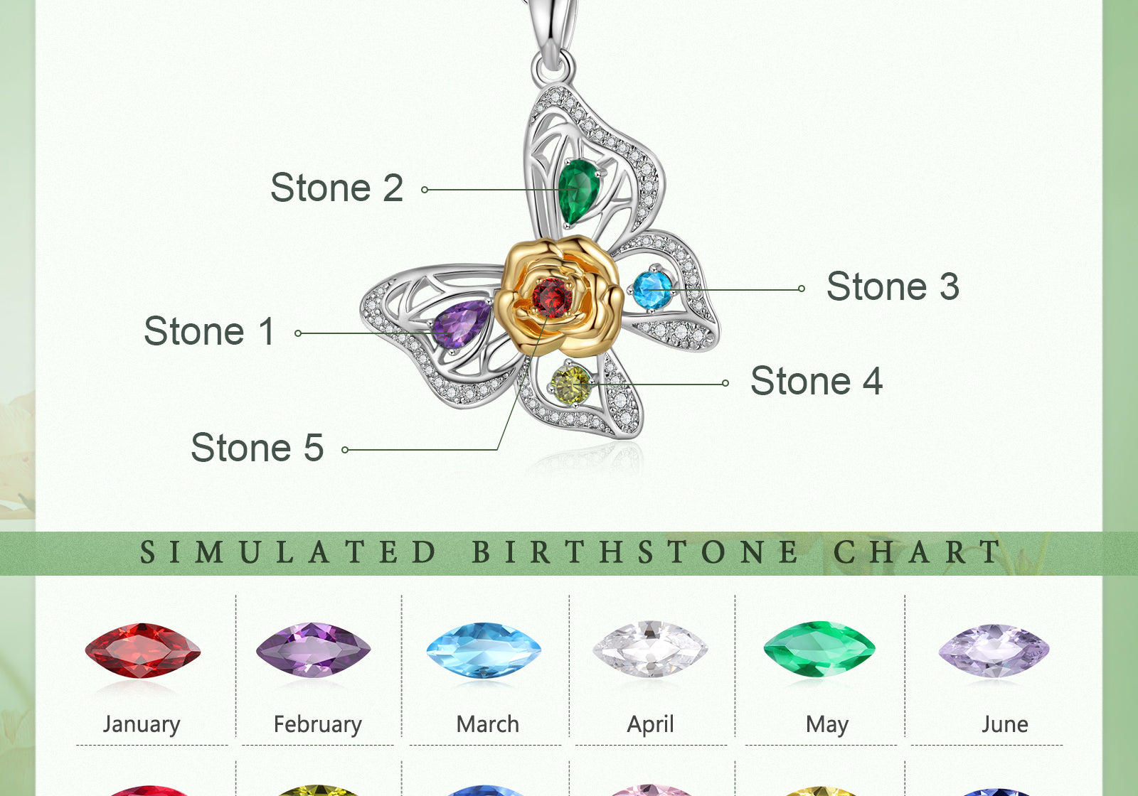 Custom Butterfly Necklace 1 to 5 Stones