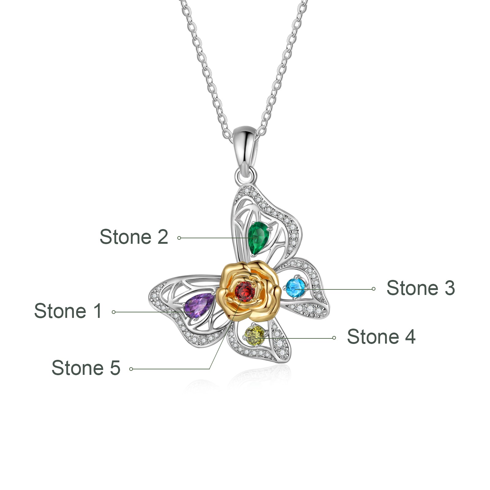Custom Butterfly Necklace 1 to 5 Stones