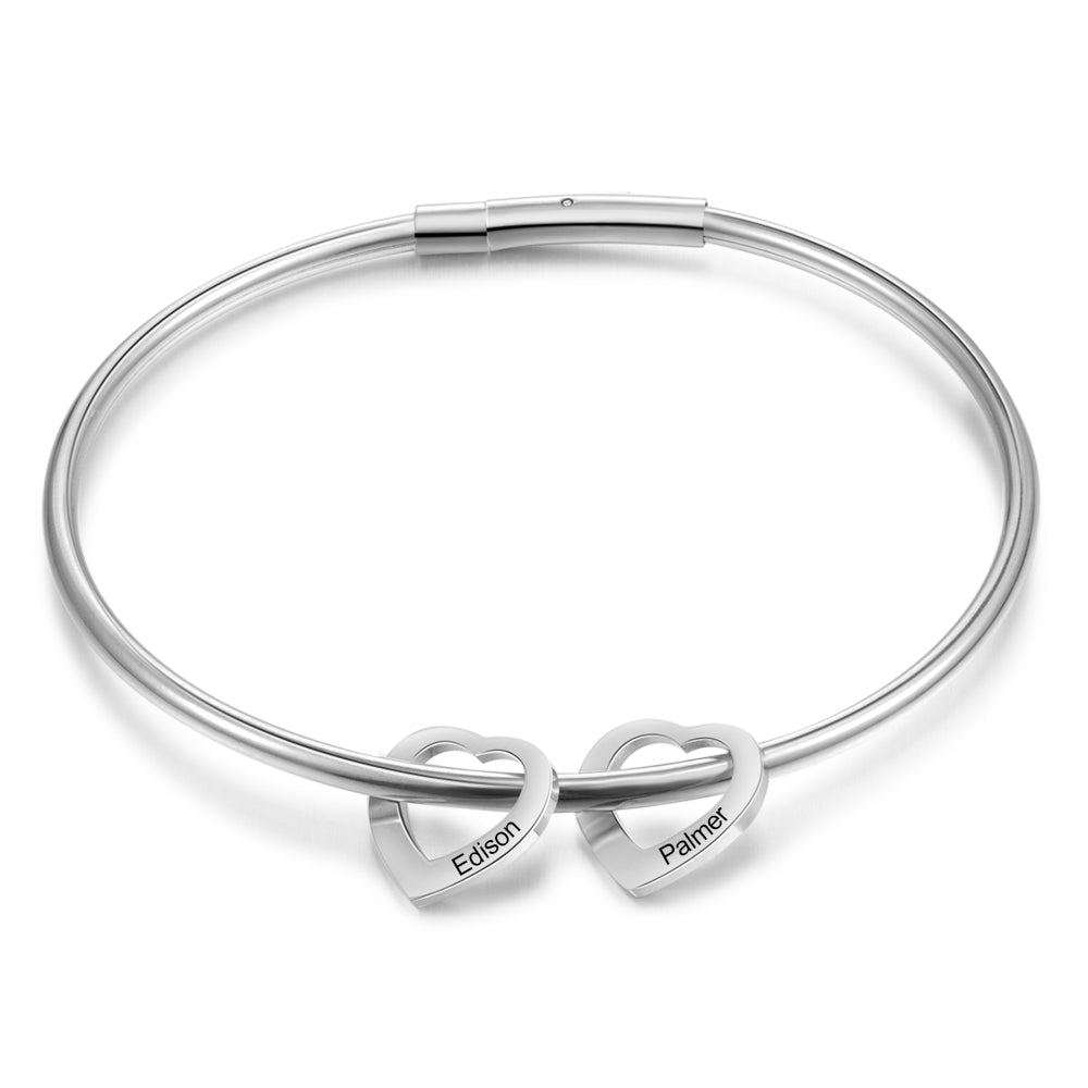 Bracelet Jonc Coeur en Acier Inoxydable Personnalisé