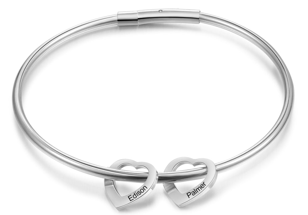Custom Stainless Steel Heart Bangle Bracelet