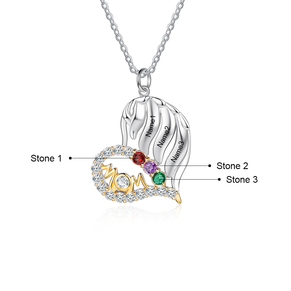 Mom Heart Necklace 3 to 6 Stones