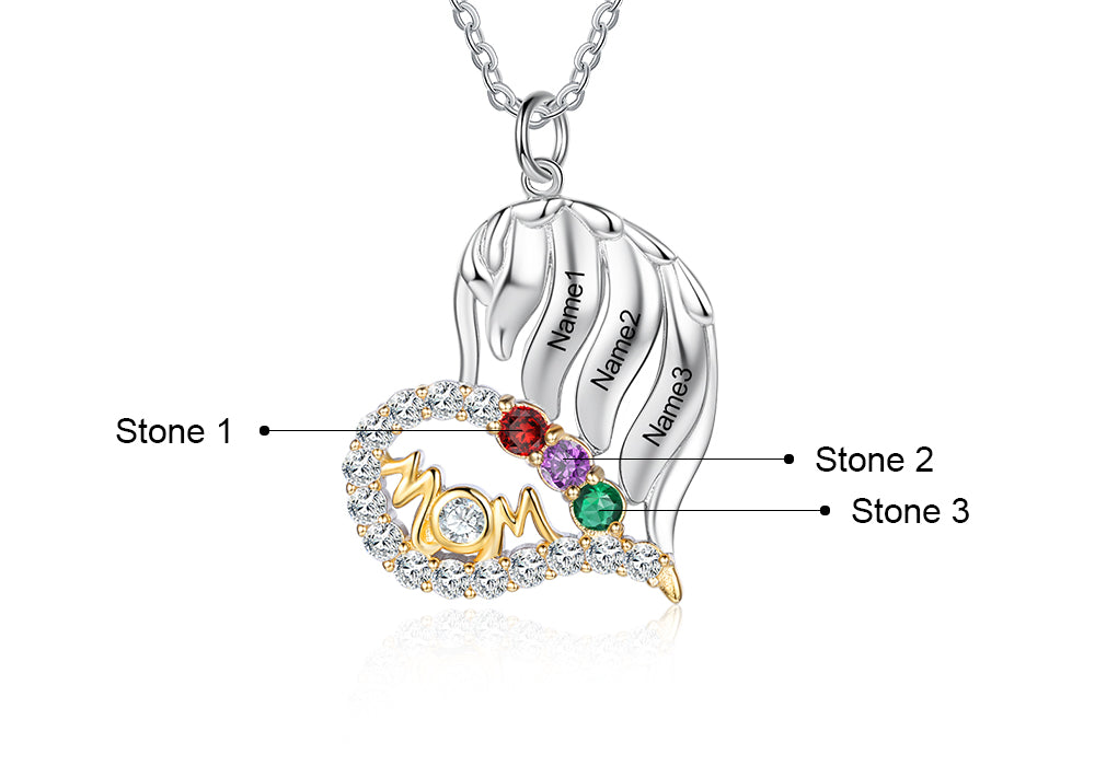Mom Heart Necklace 3 to 6 Stones