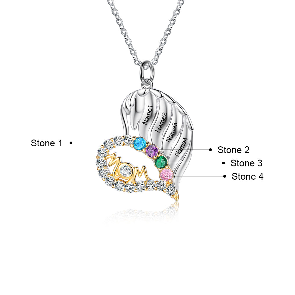 Mom Heart Necklace 3 to 6 Stones