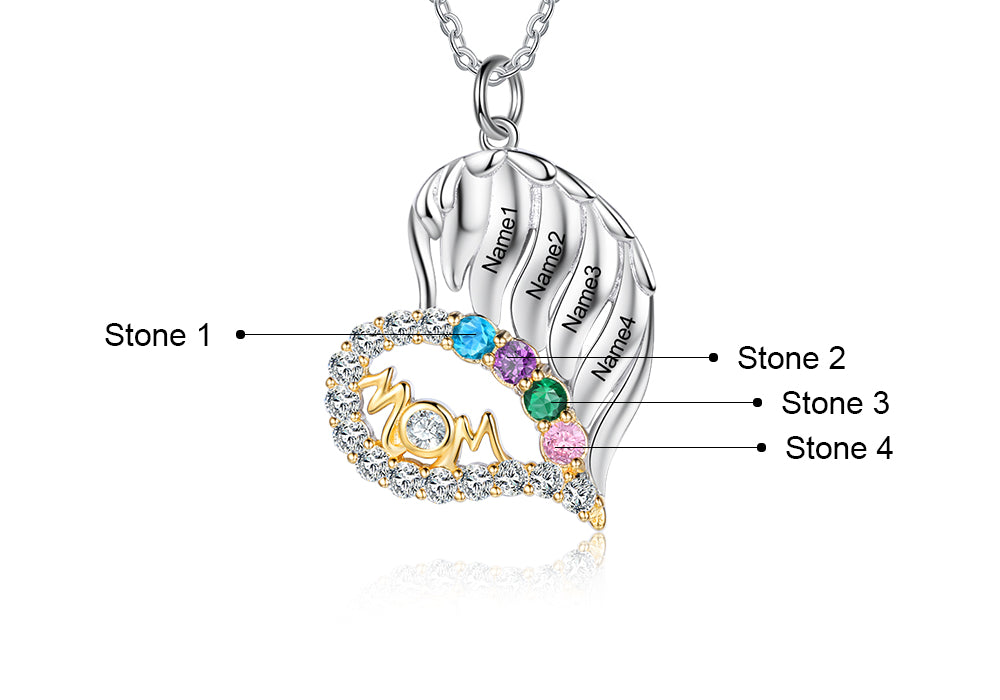 Mom Heart Necklace 3 to 6 Stones