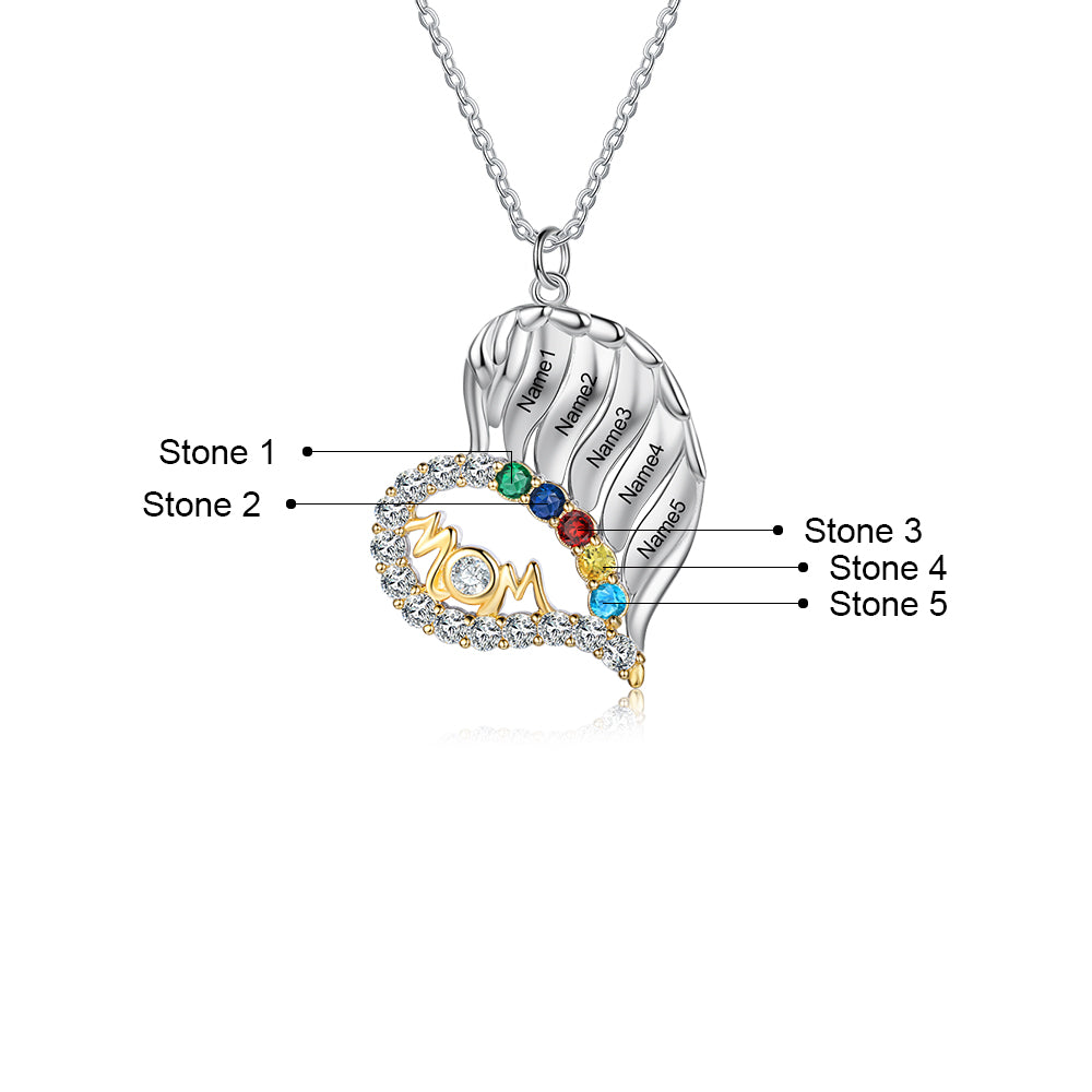 Mom Heart Necklace 3 to 6 Stones