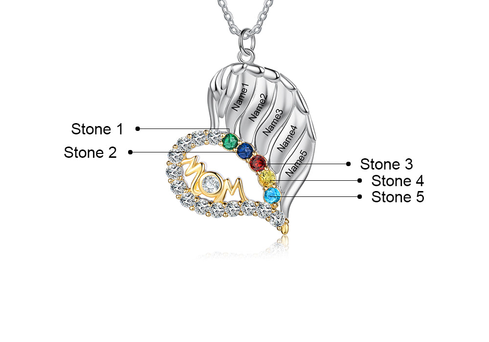 Mom Heart Necklace 3 to 6 Stones