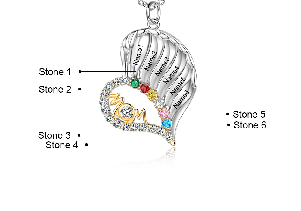 Mom Heart Necklace 3 to 6 Stones