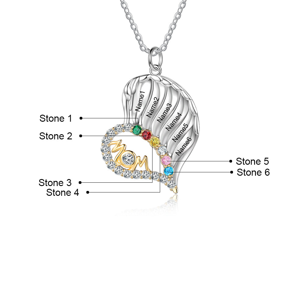 Mom Heart Necklace 3 to 6 Stones