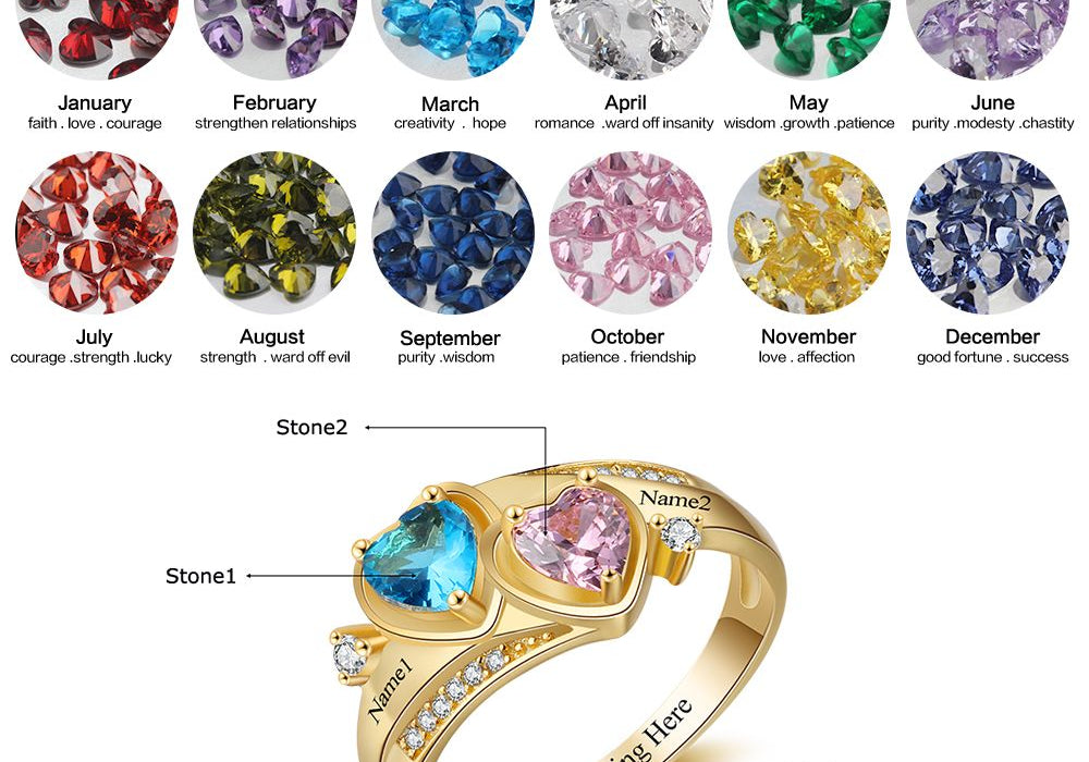 Birthstone & Engraved Sterling Silver Ring