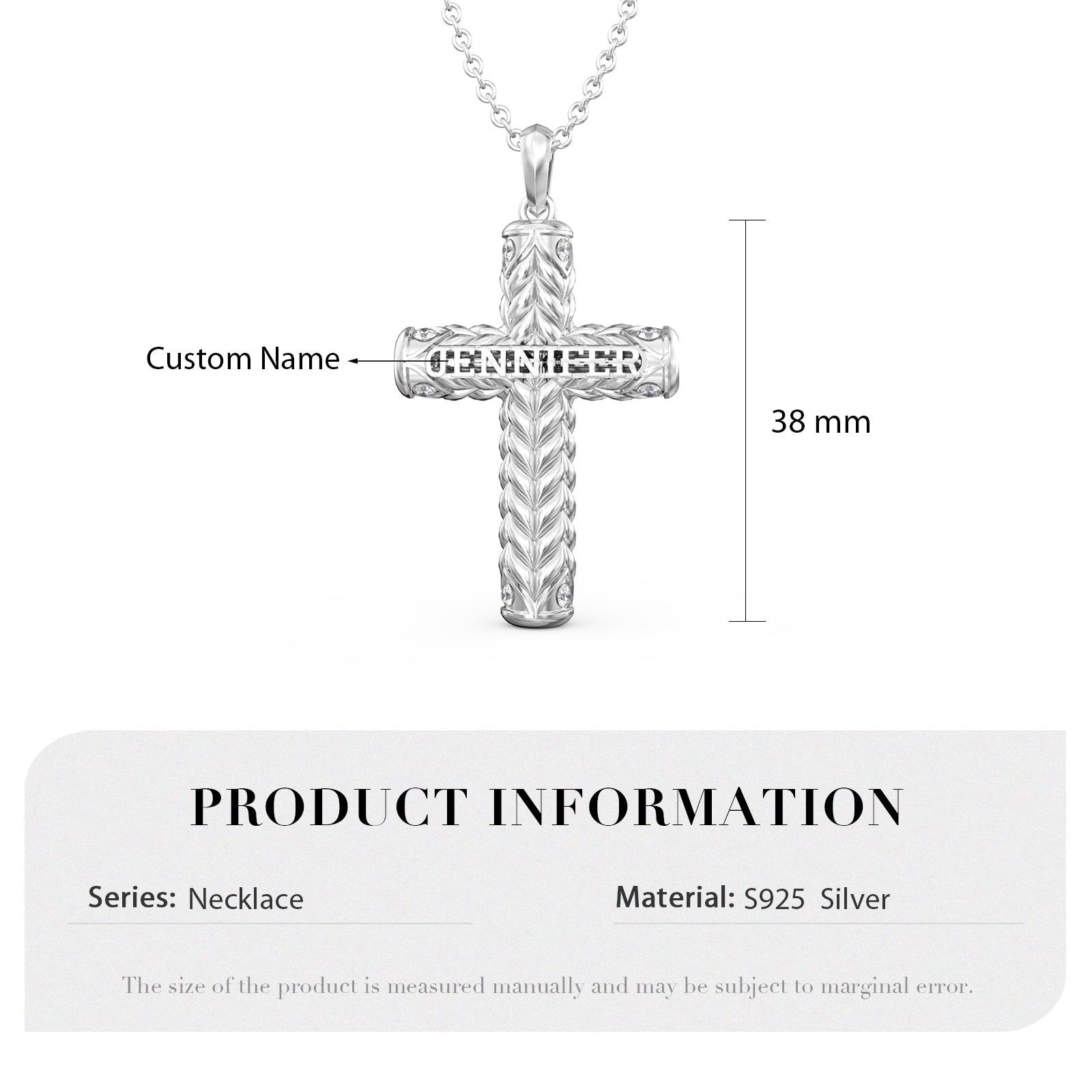 3D Jewelry Cross Necklace Silver
