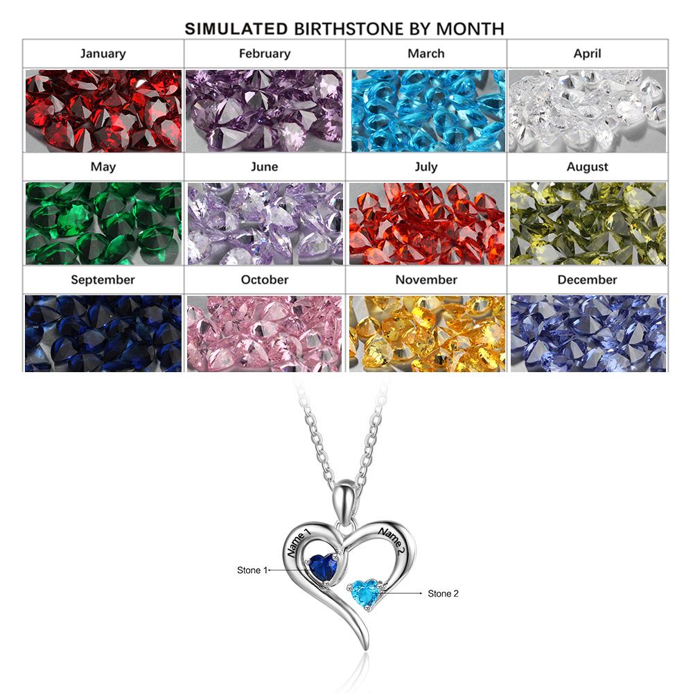 Heart Name Necklace 2 Stones
