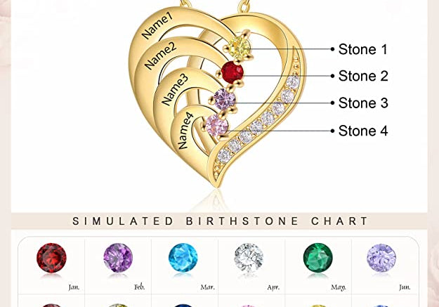 Birthstone Heart Necklace 2 to 4 Stones