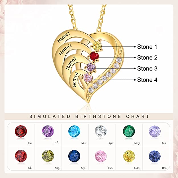 Birthstone Heart Necklace 2 to 4 Stones