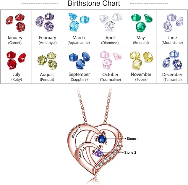 Birthstone Heart Necklace 2 to 4 Stones