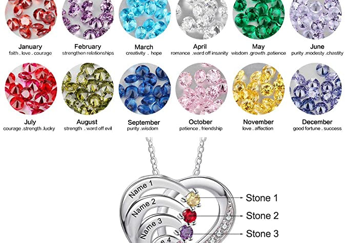 Birthstone Heart Necklace 2 to 4 Stones