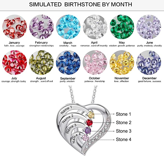 Birthstone Heart Necklace 2 to 4 Stones