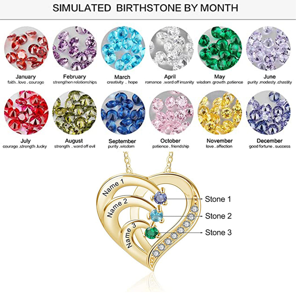 Birthstone Heart Necklace 2 to 4 Stones