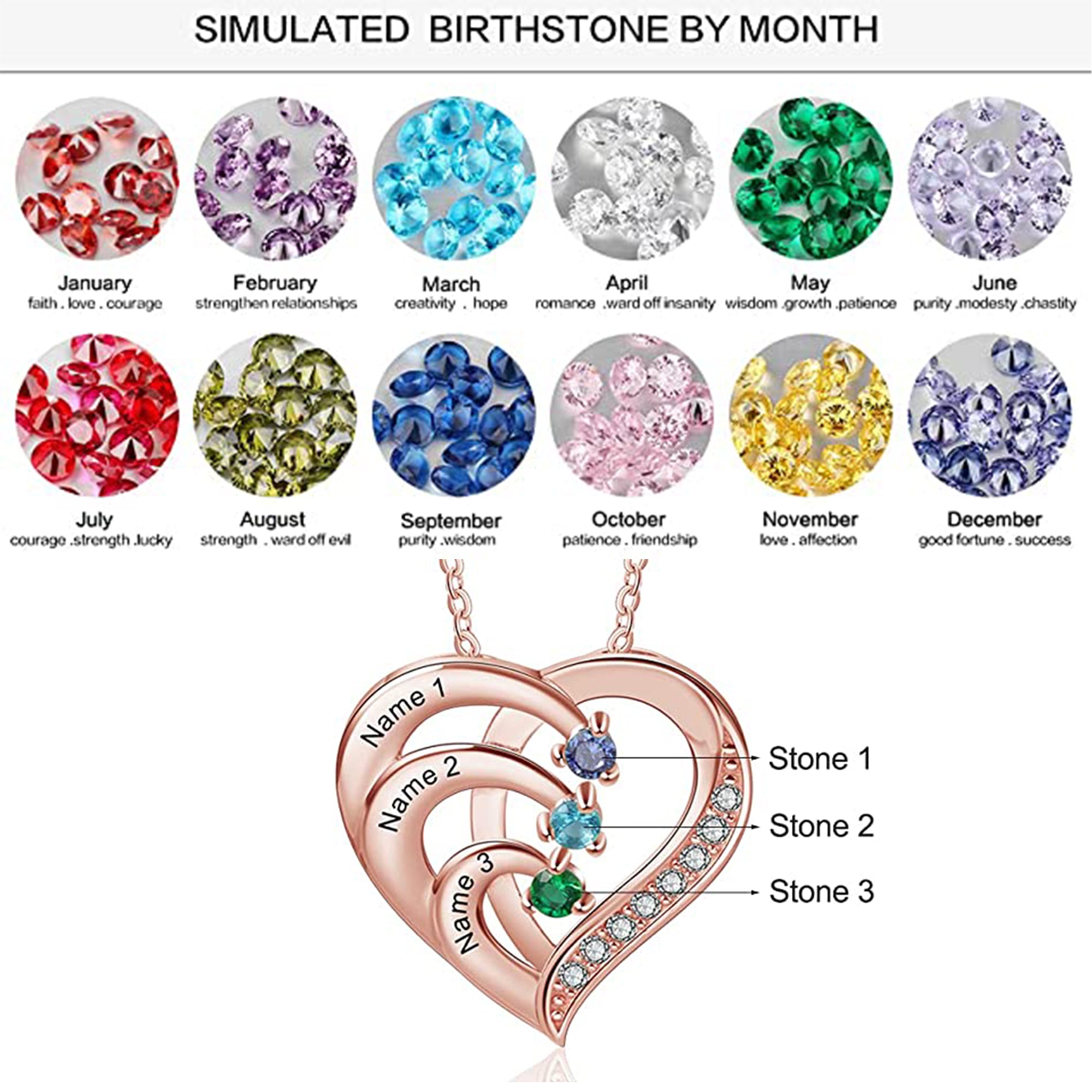 Birthstone Heart Necklace 2 to 4 Stones