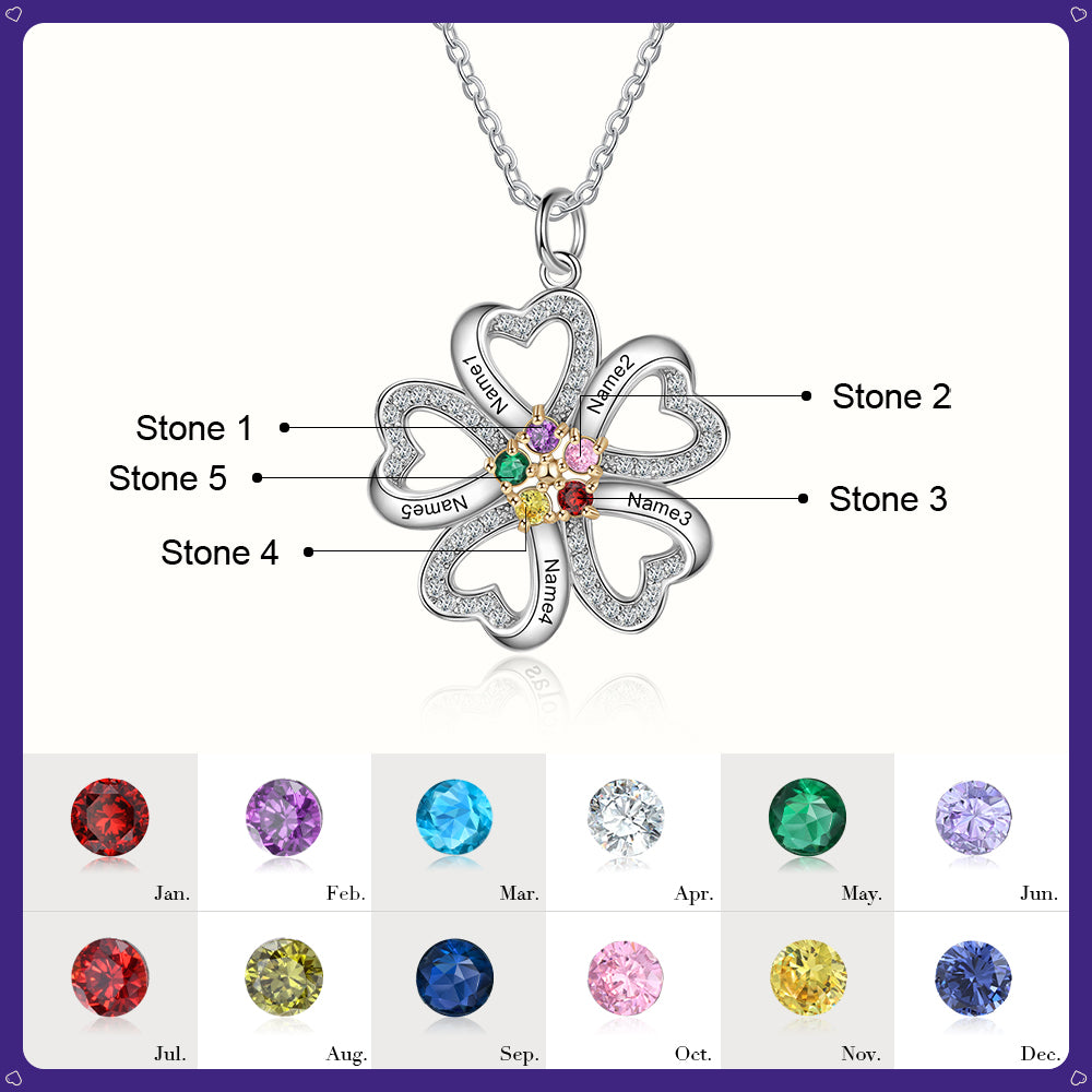 Collier Pendentif Fleur Coeur 5 à 6 Pierres